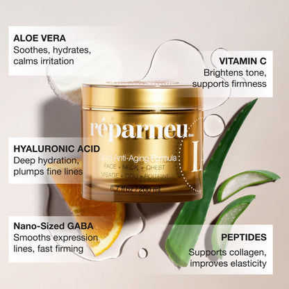 InfiniteAloe réparneu Gold Anti-Aging Formula, Neck Firming, Face Tightening, Anti Wrinkle Face Cream - Organic Aloe Powered with Collagen, Peptides & Retinyl - 1.7oz Jar