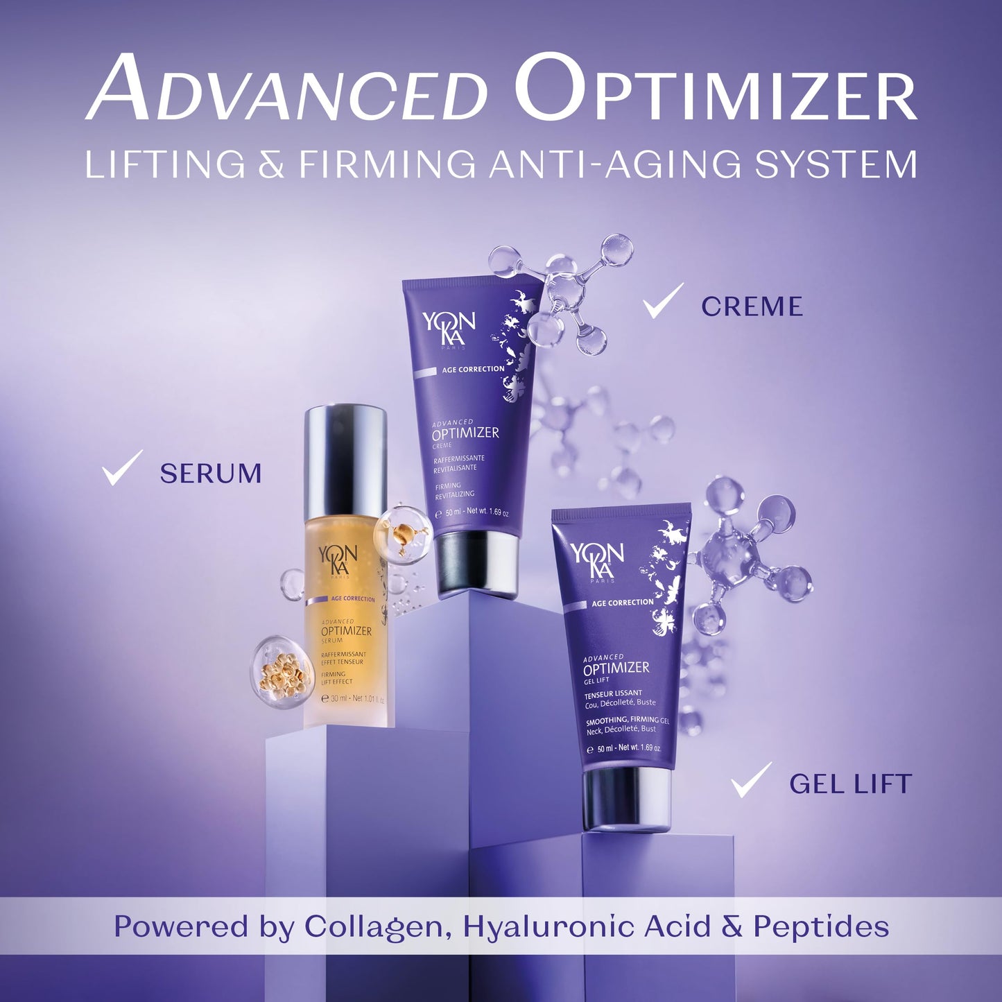 Yon-Ka Advanced Optimizer Serum & Cream | Intensive Anti-Aging Treatment for All Skin Types | Firm and Tighten with Collagen and Hyaluronic Acid | Paraben-Free | 1.35 oz / 1.01 fl oz